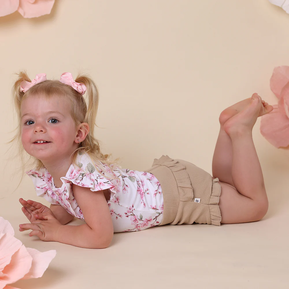 Cherry Blossom Short Sleeve Organic Bodysuit with Frill - Image 8