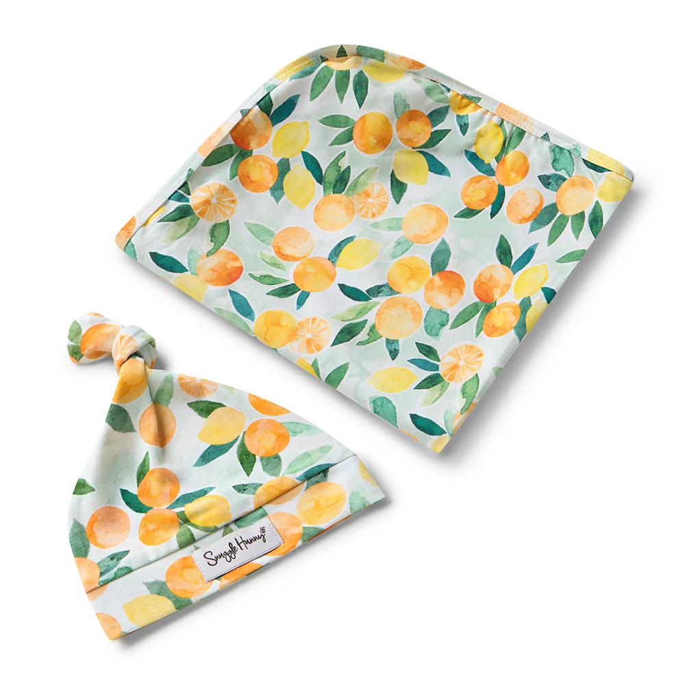 Citrus Squeeze Organic Jersey Wrap & Beanie Set - Image 2