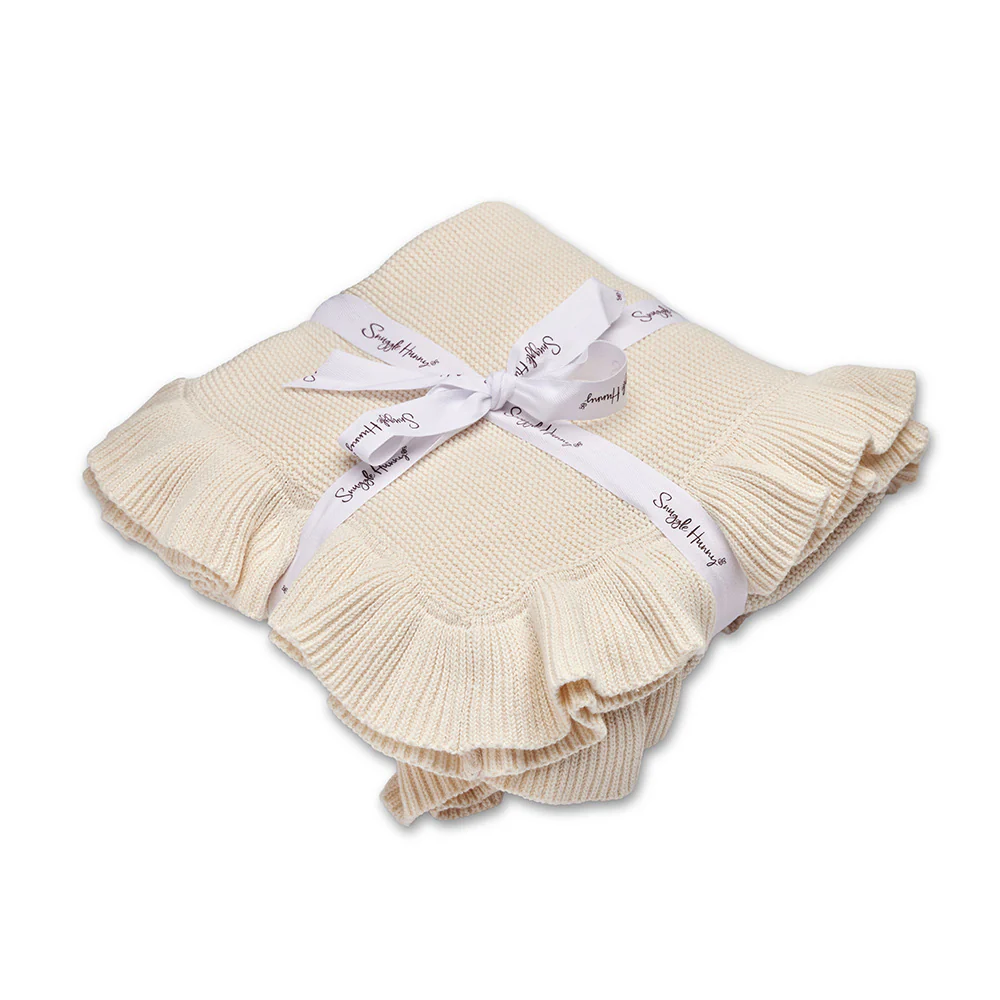 Cream Ruffle Knit Organic Baby Blanket - Image 2