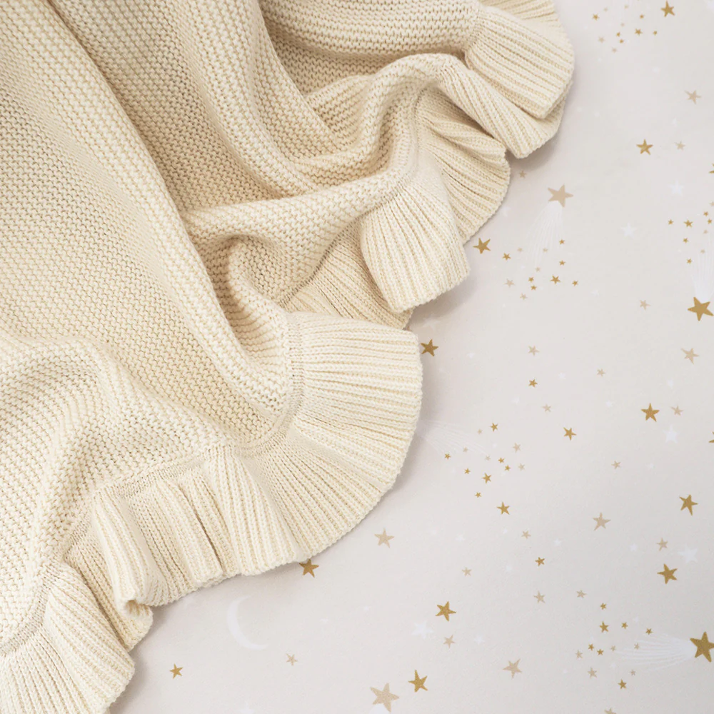 Cream Ruffle Knit Organic Baby Blanket - Image 3