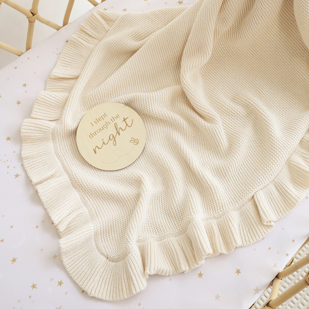 Cream Ruffle Knit Organic Baby Blanket - Image 4