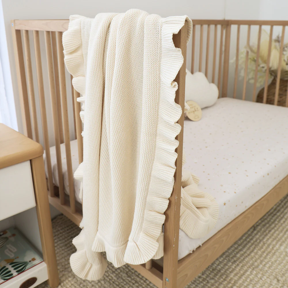 Cream Ruffle Knit Organic Baby Blanket - Image 5