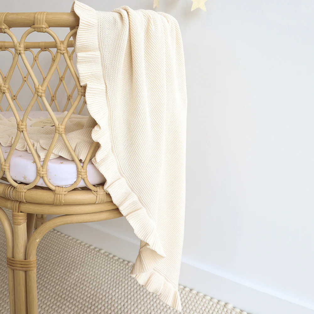 Cream Ruffle Knit Organic Baby Blanket - Image 6