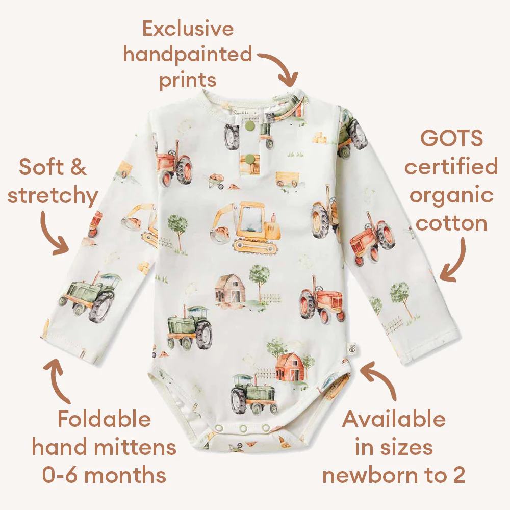 Diggers & Tractors Long Sleeve Organic Bodysuit - Image 4