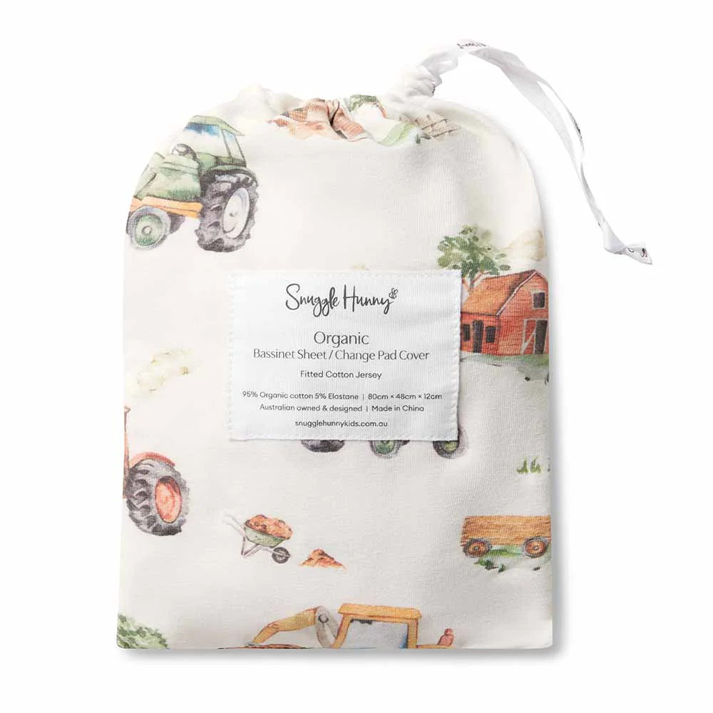 Diggers & Tractors Organic Bassinet Sheet / Change Pad Cover - Image 3