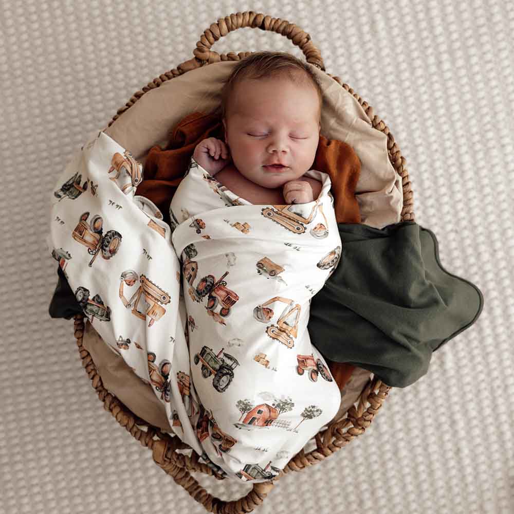 Diggers & Tractors Organic Jersey Wrap & Beanie Set - Image 9