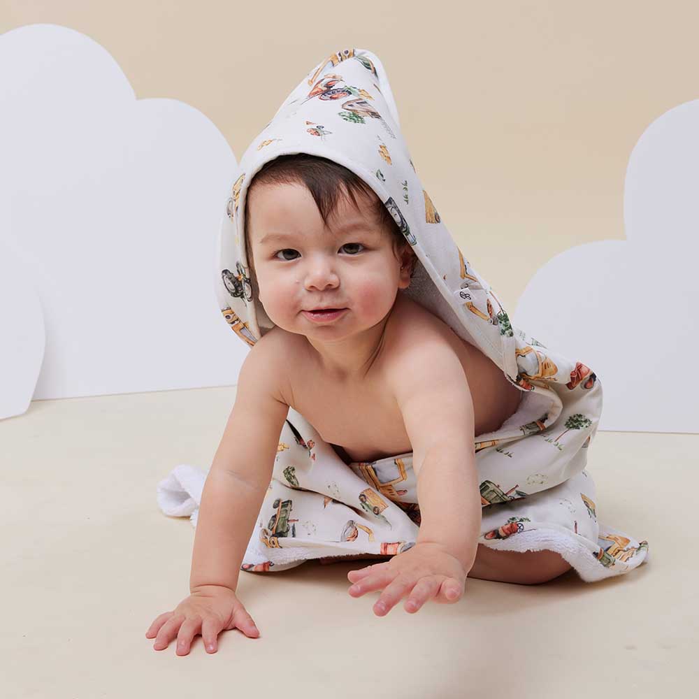Diggers & Tractors Organic Hooded Baby Towel - Image 3