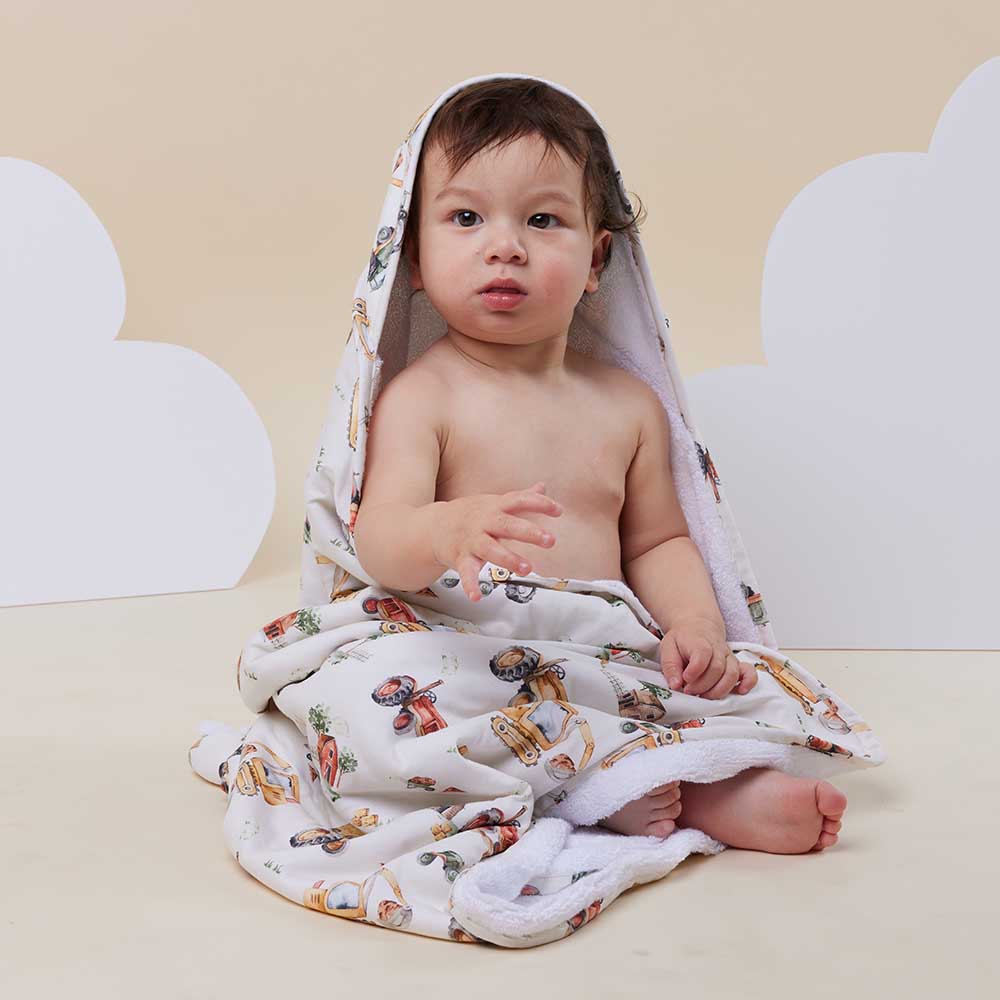 Diggers & Tractors Organic Hooded Baby Towel - Image 4