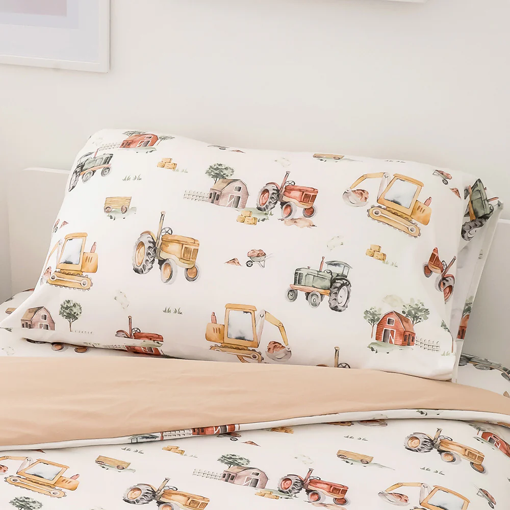 Diggers & Tractors Organic Cotton Single Pillowcase - Image 3