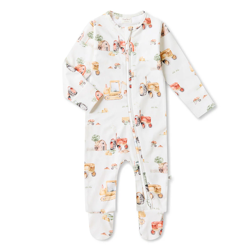 Diggers & Tractors Organic Snuggle Sleepsuit Zip Footie - Image 2
