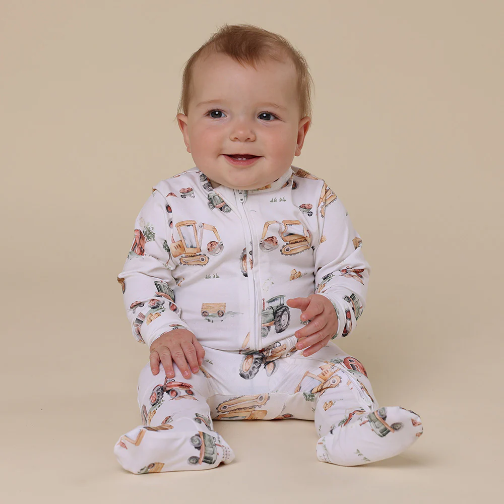 Diggers & Tractors Organic Snuggle Sleepsuit Zip Footie - Image 3