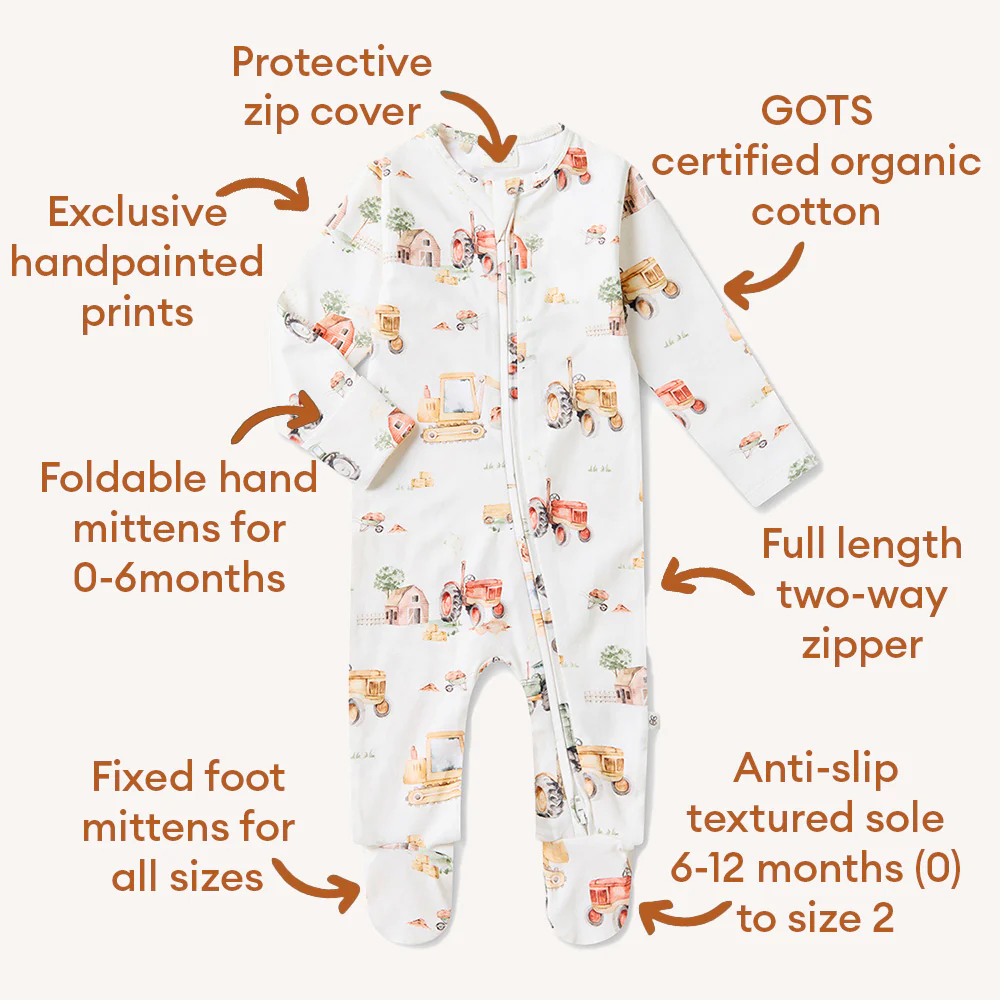 Diggers & Tractors Organic Snuggle Sleepsuit Zip Footie - Image 4