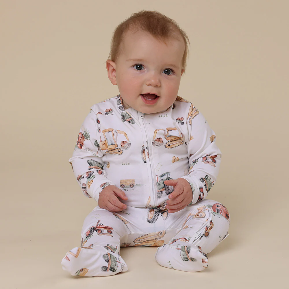 Diggers & Tractors Organic Snuggle Sleepsuit Zip Footie - Image 6