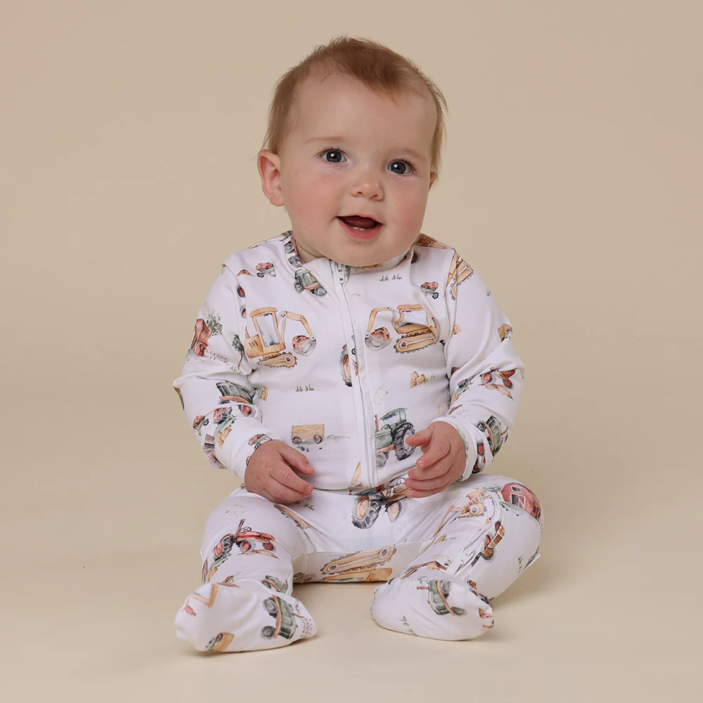 Diggers & Tractors Organic Snuggle Sleepsuit Zip Footie - Image 7