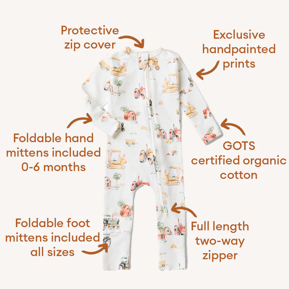 Diggers & Tractors Organic Snugglesuit Convertible Romper - Image 5