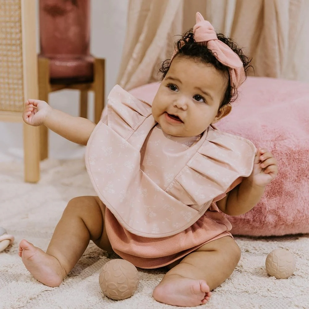 Dusty Rose Flower Frill Snuggle Bib - Image 3