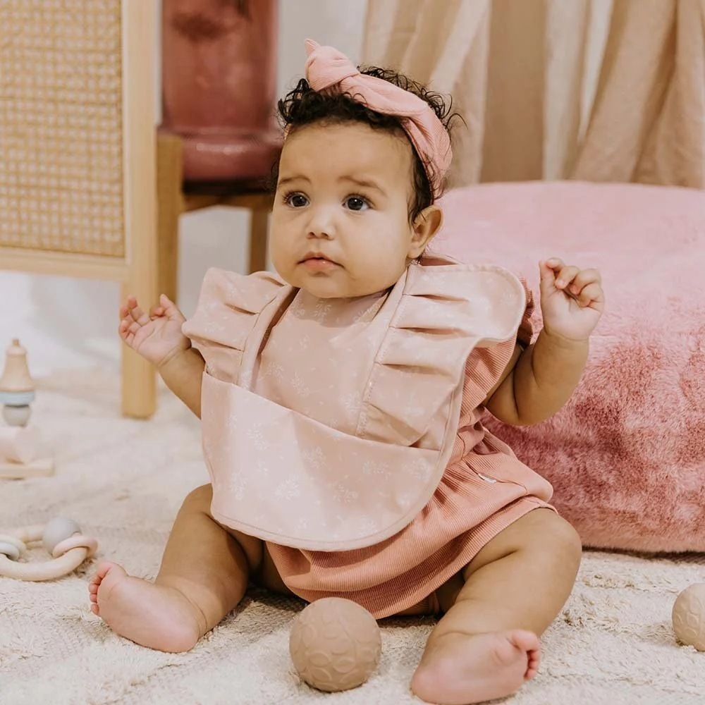 Dusty Rose Flower Frill Snuggle Bib - Image 5