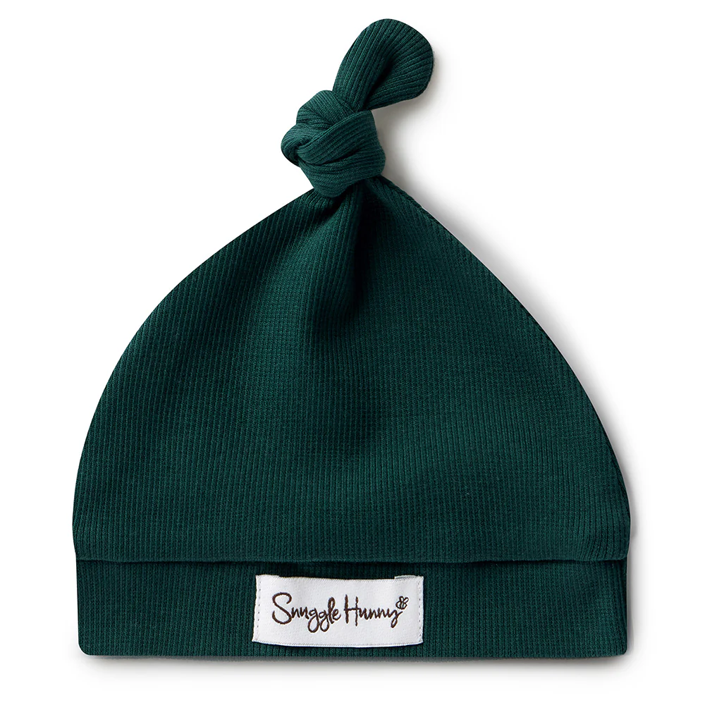 Emerald Ribbed Organic Knotted Beanie - Image 2