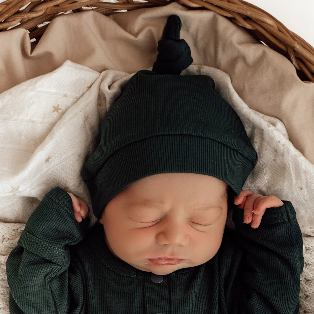 Emerald Ribbed Organic Knotted Beanie - Image 3