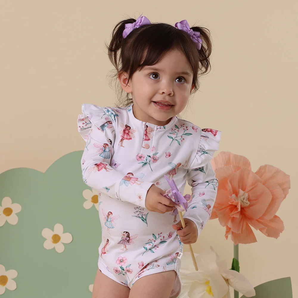 Fairy Garden Long Sleeve Organic Bodysuit with Frill - Image 4