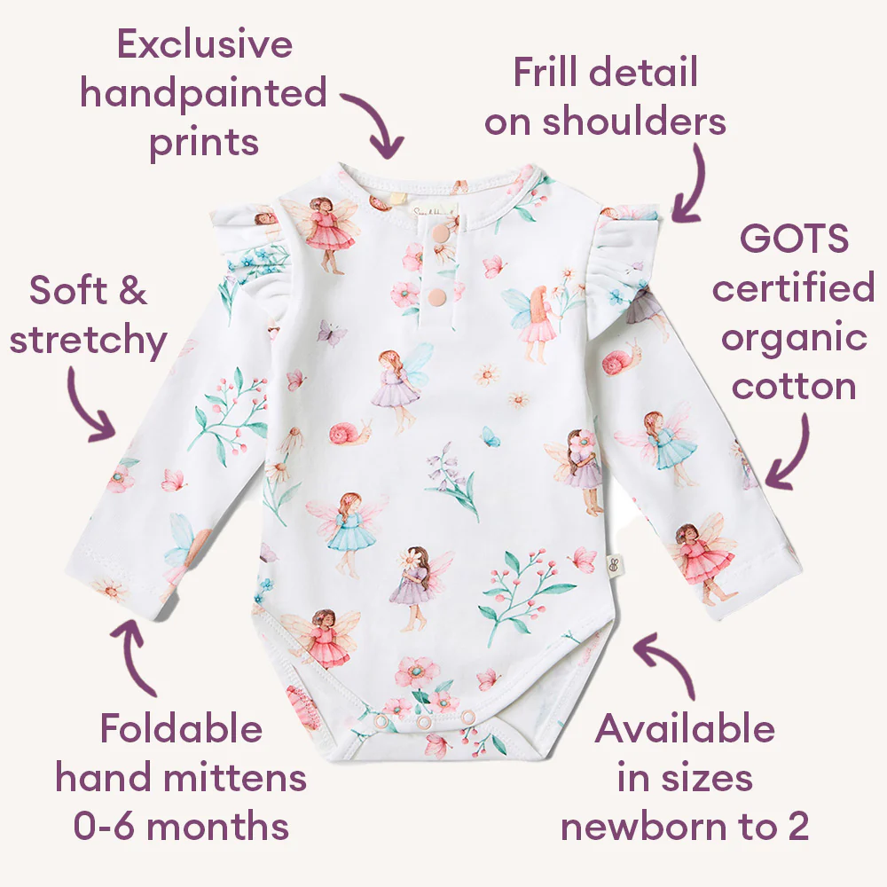Fairy Garden Long Sleeve Organic Bodysuit with Frill - Image 6