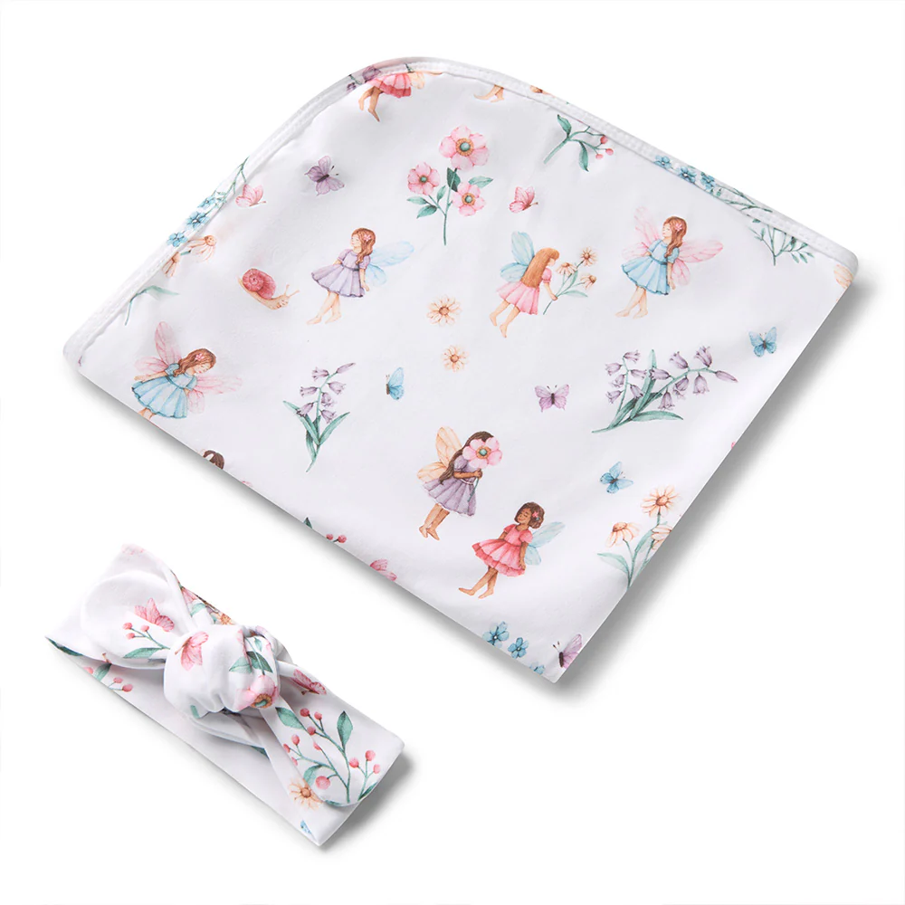 Fairy Garden Organic Jersey Wrap & Topknot Set - Image 2