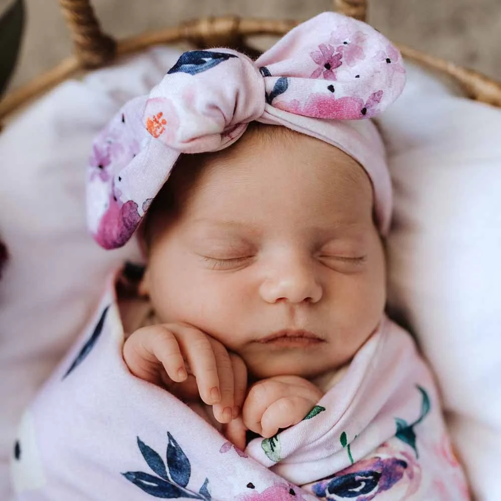 Floral Kiss Organic Jersey Wrap & Topknot Set - Image 3