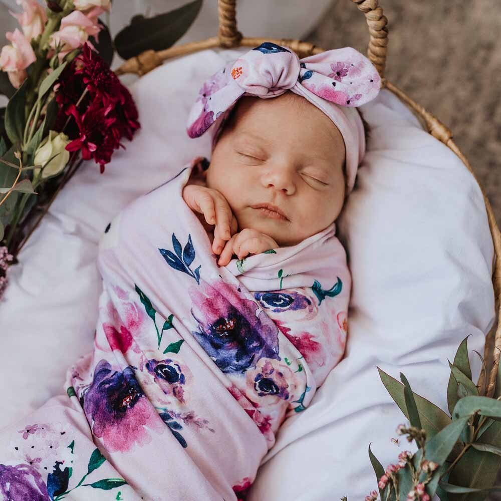 Floral Kiss Organic Jersey Wrap & Topknot Set - Image 6