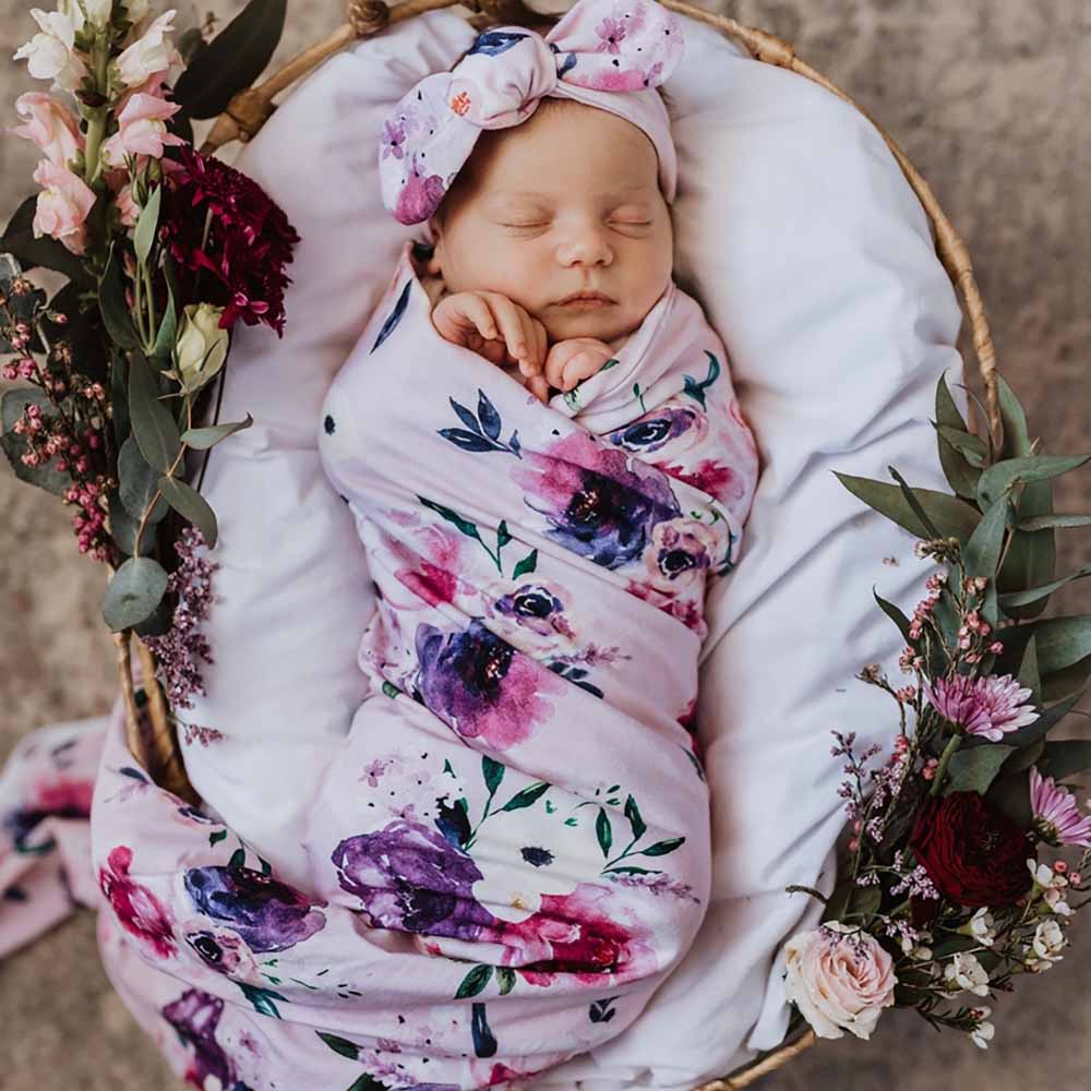 Floral Kiss Jersey Wrap Birth Announcement Set - Image 4