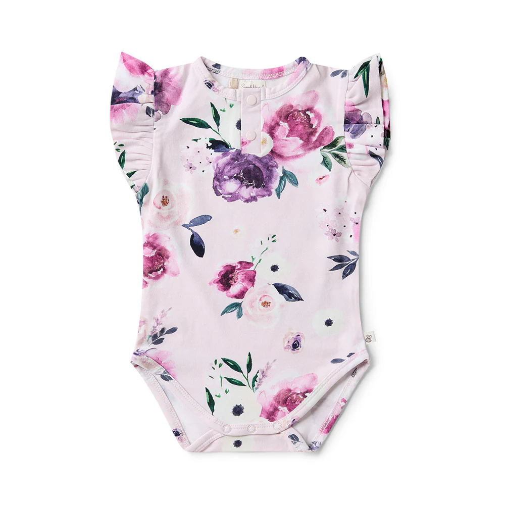 Floral Kiss Short Sleeve Organic Bodysuit with Frill - Image 2