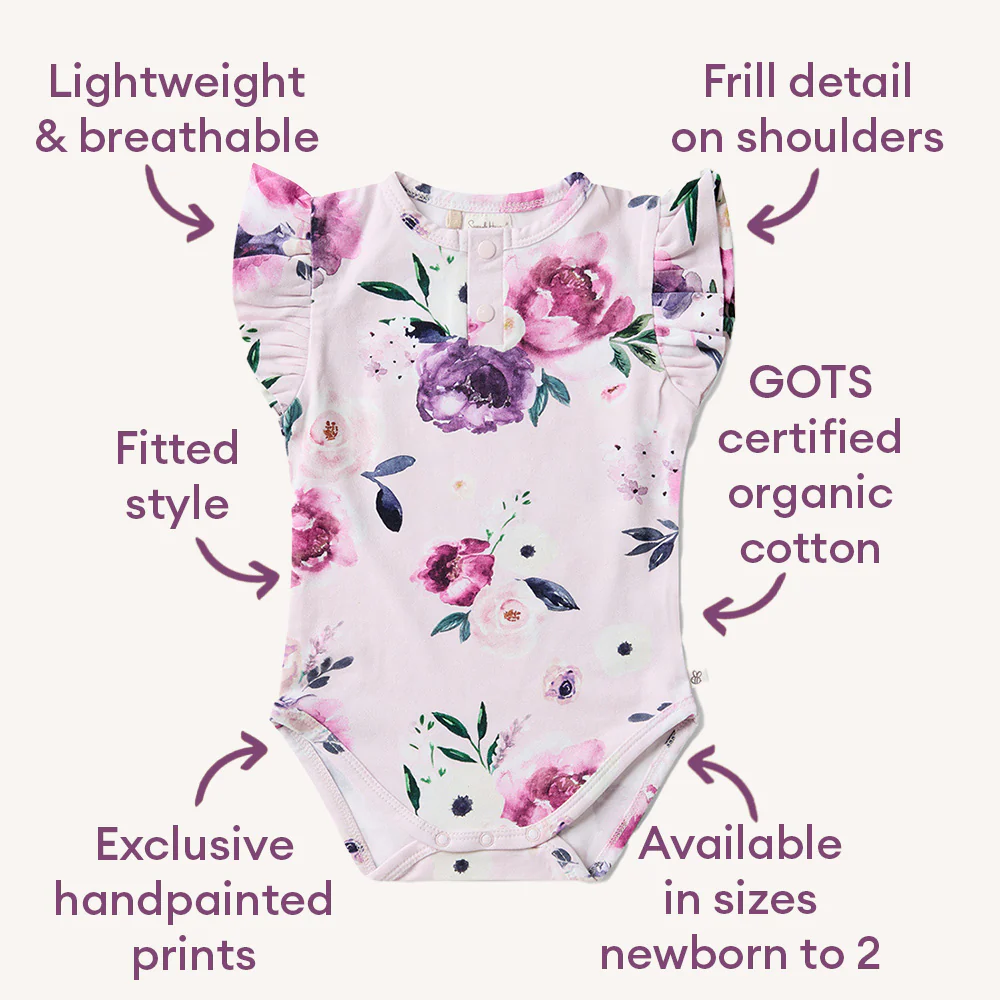 Floral Kiss Short Sleeve Organic Bodysuit with Frill - Image 4