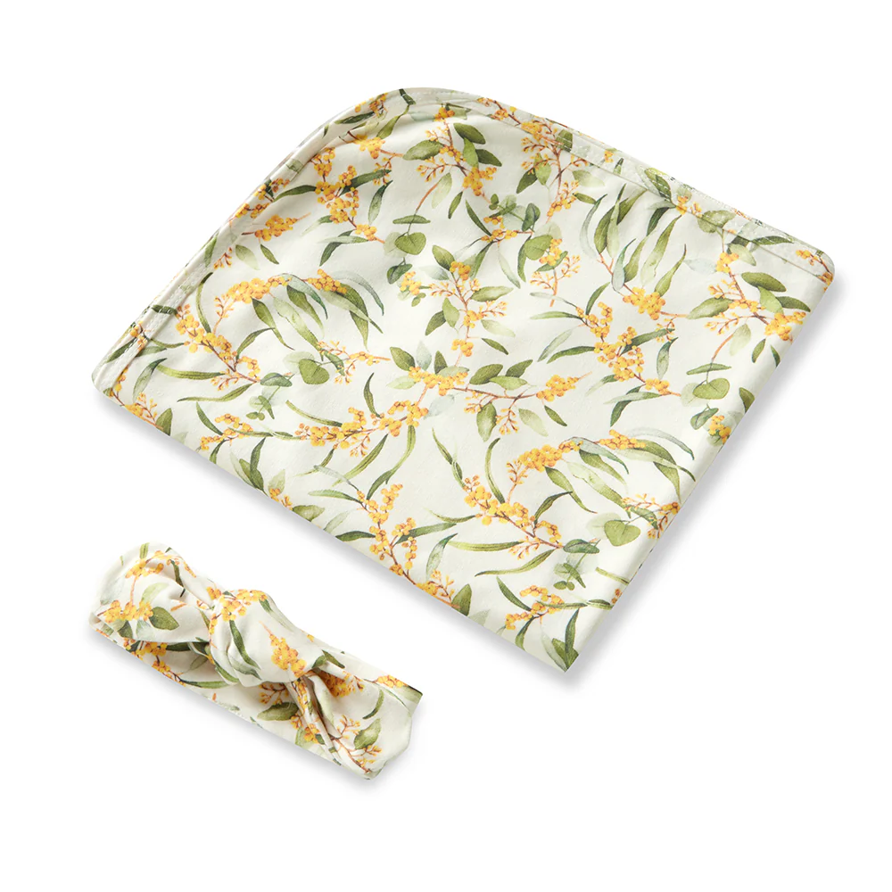 Golden Wattle Organic Jersey Wrap & Topknot Set - Image 2