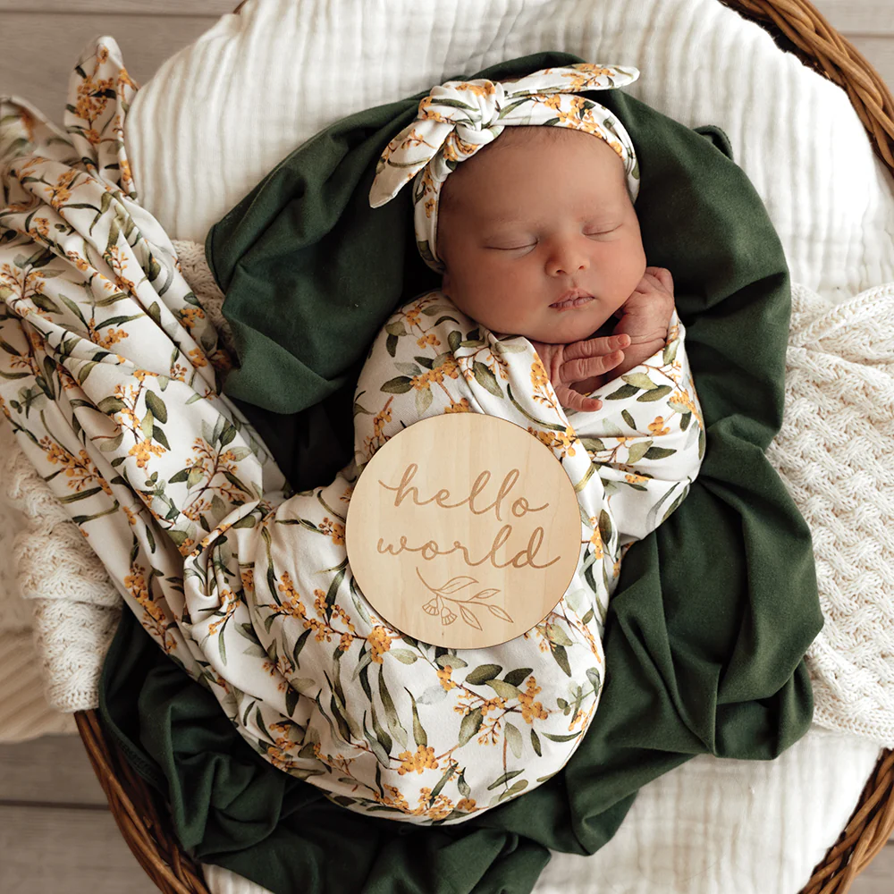 Golden Wattle Organic Jersey Wrap & Topknot Set - Image 6