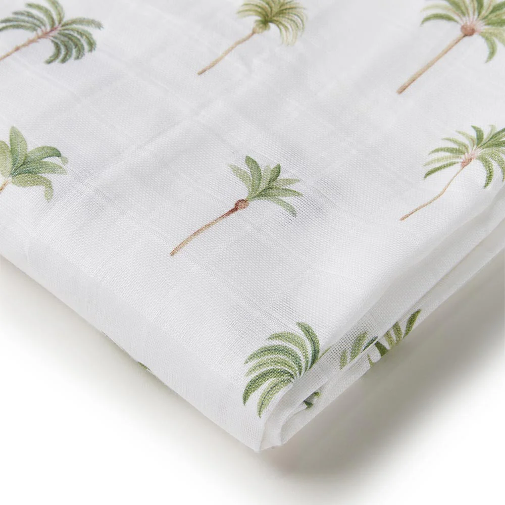 Green Palm Muslin Wrap Birth Announcement Set - Image 2