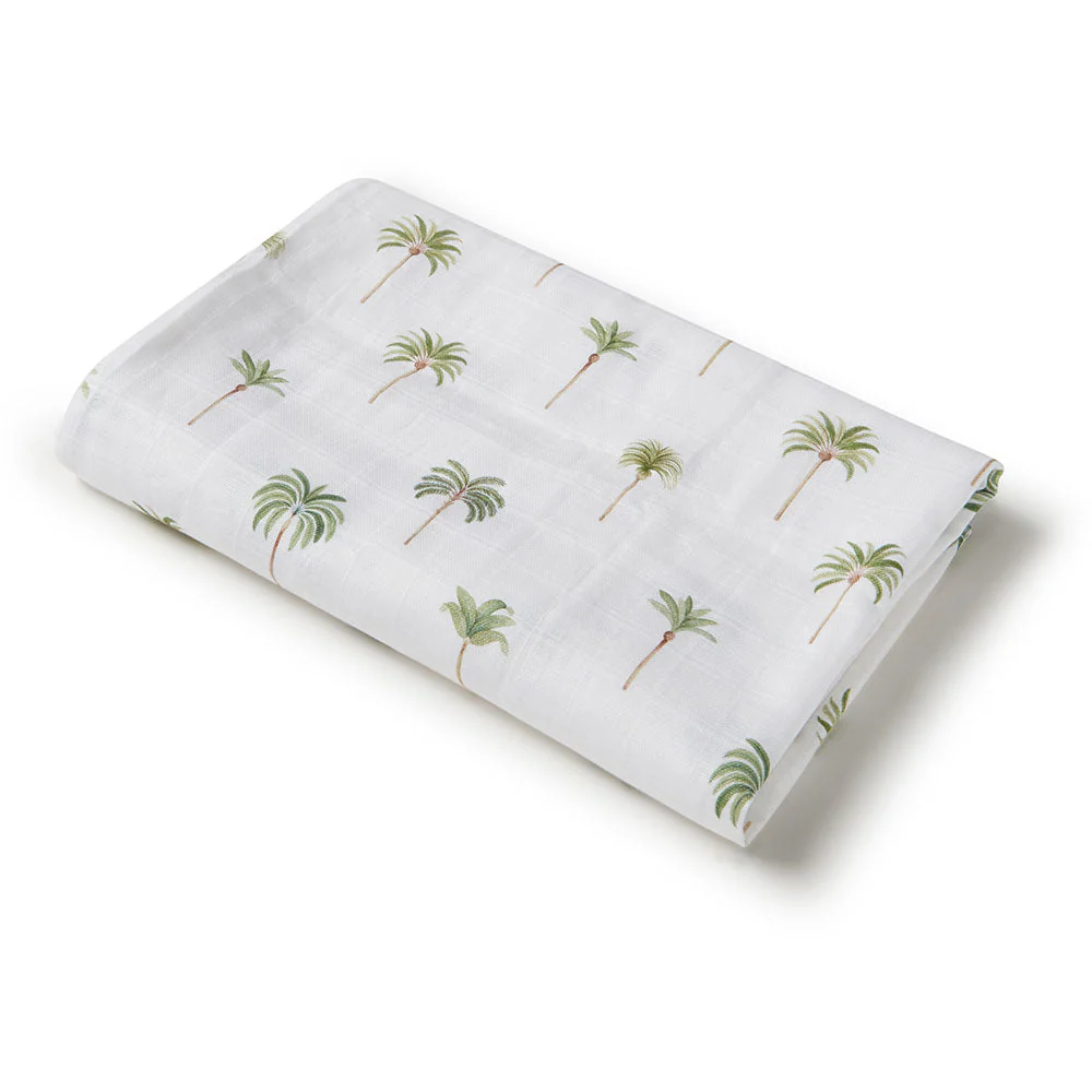Green Palm Muslin Wrap Birth Announcement Set - Image 4