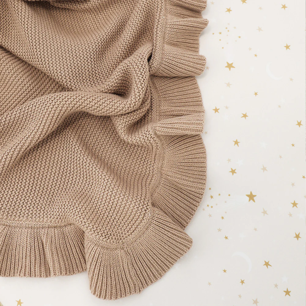 Hazelnut Ruffle Knit Organic Baby Blanket - Image 3