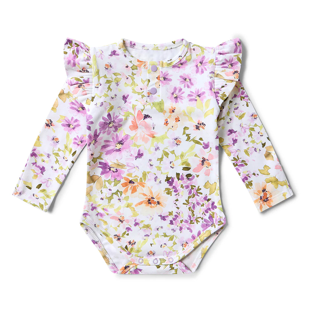 Isla Long Sleeve Organic Bodysuit with Frill - Image 2