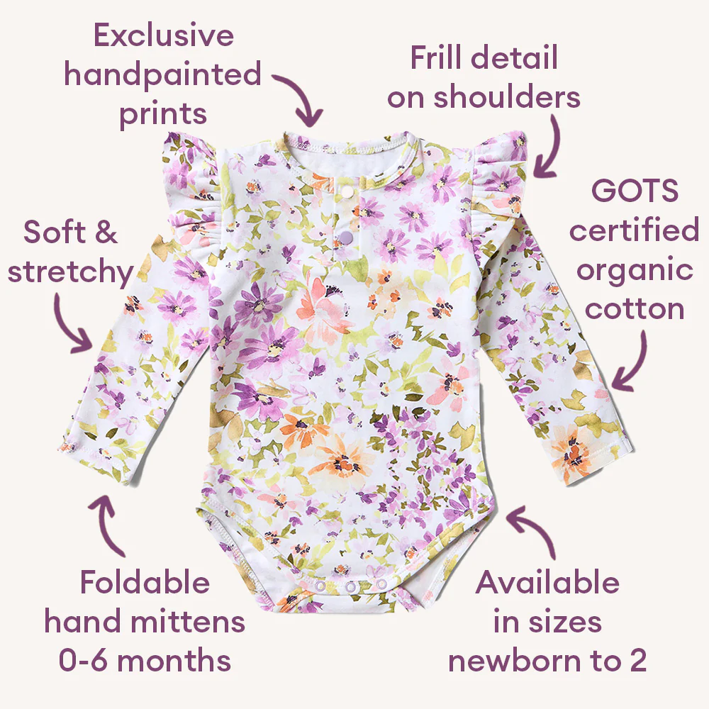 Isla Long Sleeve Organic Bodysuit with Frill - Image 4