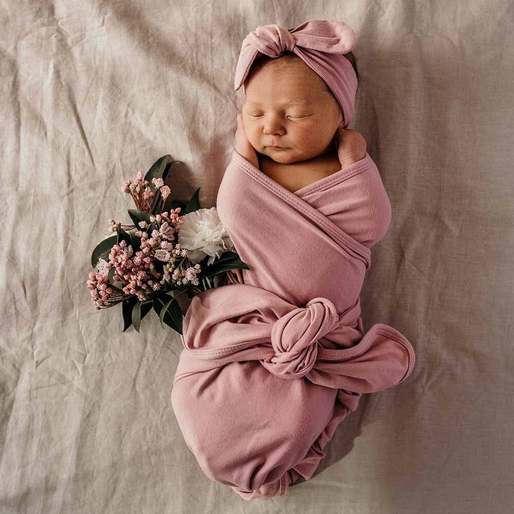 Jewel Pink Organic Jersey Wrap & Topknot Set - Image 5