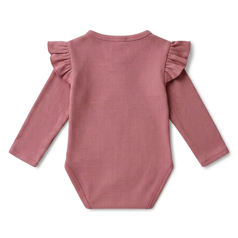 Jewel Pink Rib Long Sleeve Organic Bodysuit with Frill - Image 5