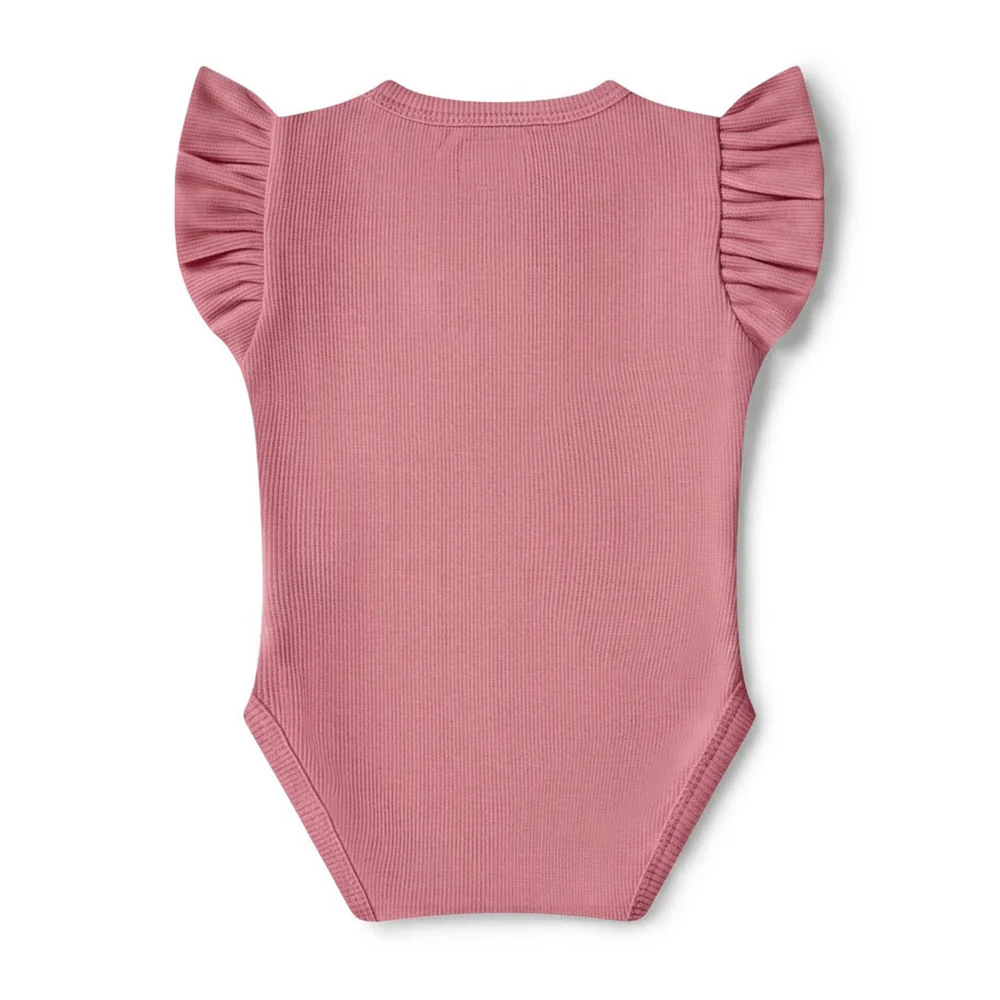Jewel Pink Rib Short Sleeve Organic Bodysuit with Frill - Image 5