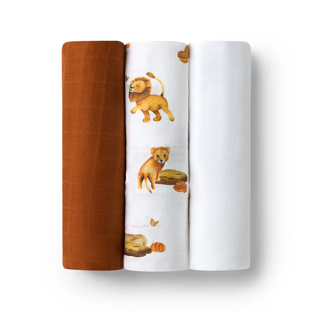 Large Organic Muslin Wraps 3 Pack - Lion/Bronze/Milk - Image 2