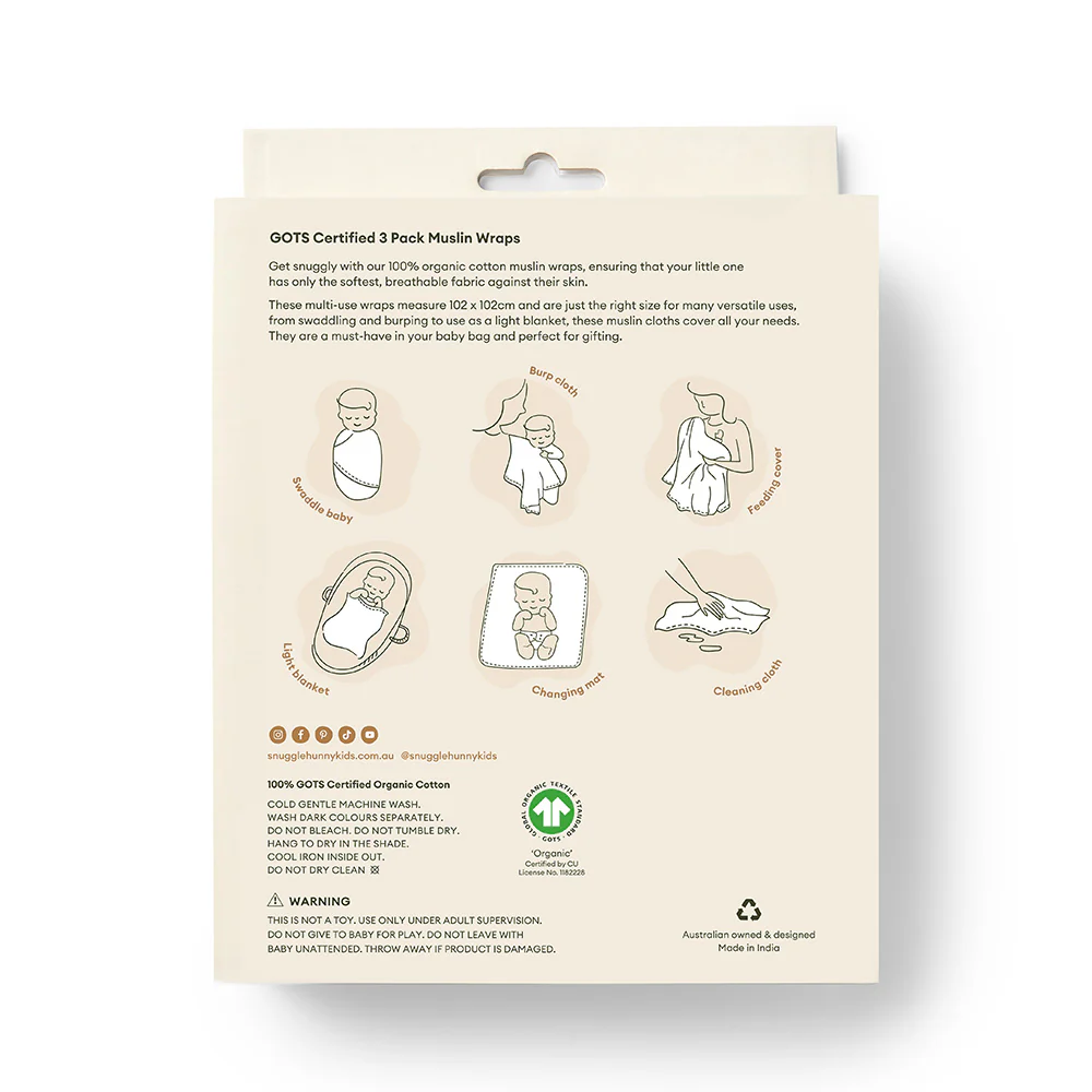 Large Organic Muslin Wraps 3 Pack - Camille/Milk/Fairytale - Image 3