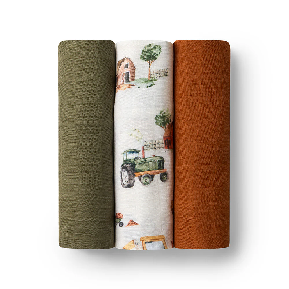 Large Organic Muslin Wraps 3 Pack - Diggers/Olive/Bronze - Image 2