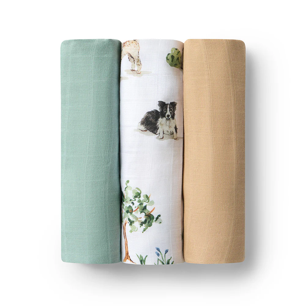 Large Organic Muslin Wraps 3 Pack - Dog Park/Sage/Pebble - Image 2