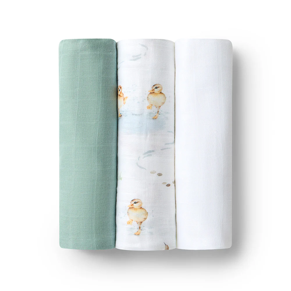 Large Organic Muslin Wraps 3 Pack - Duck Pond/Sage/Milk - Image 2