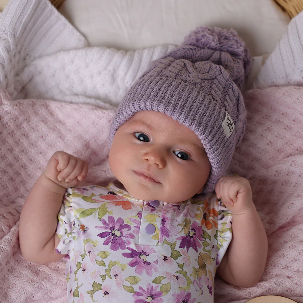 Lavender Organic Baby Knit Beanie - Image 3