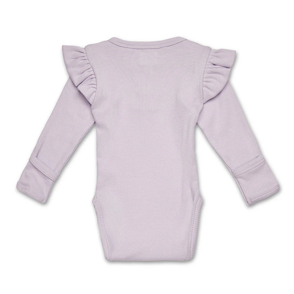 Lavender Rib Long Sleeve Organic Bodysuit with Frill - Image 3
