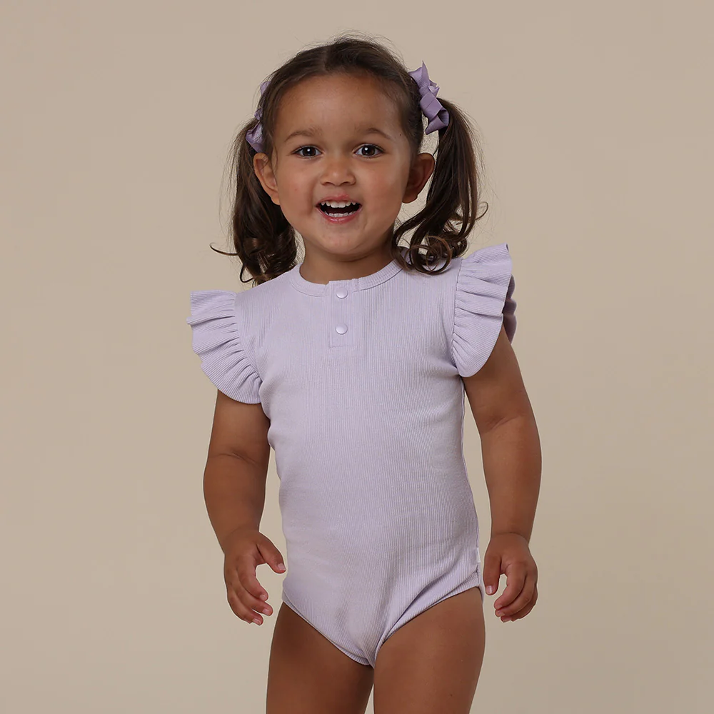 Lavender Short Sleeve Organic Bodysuit with Frill - Image 3