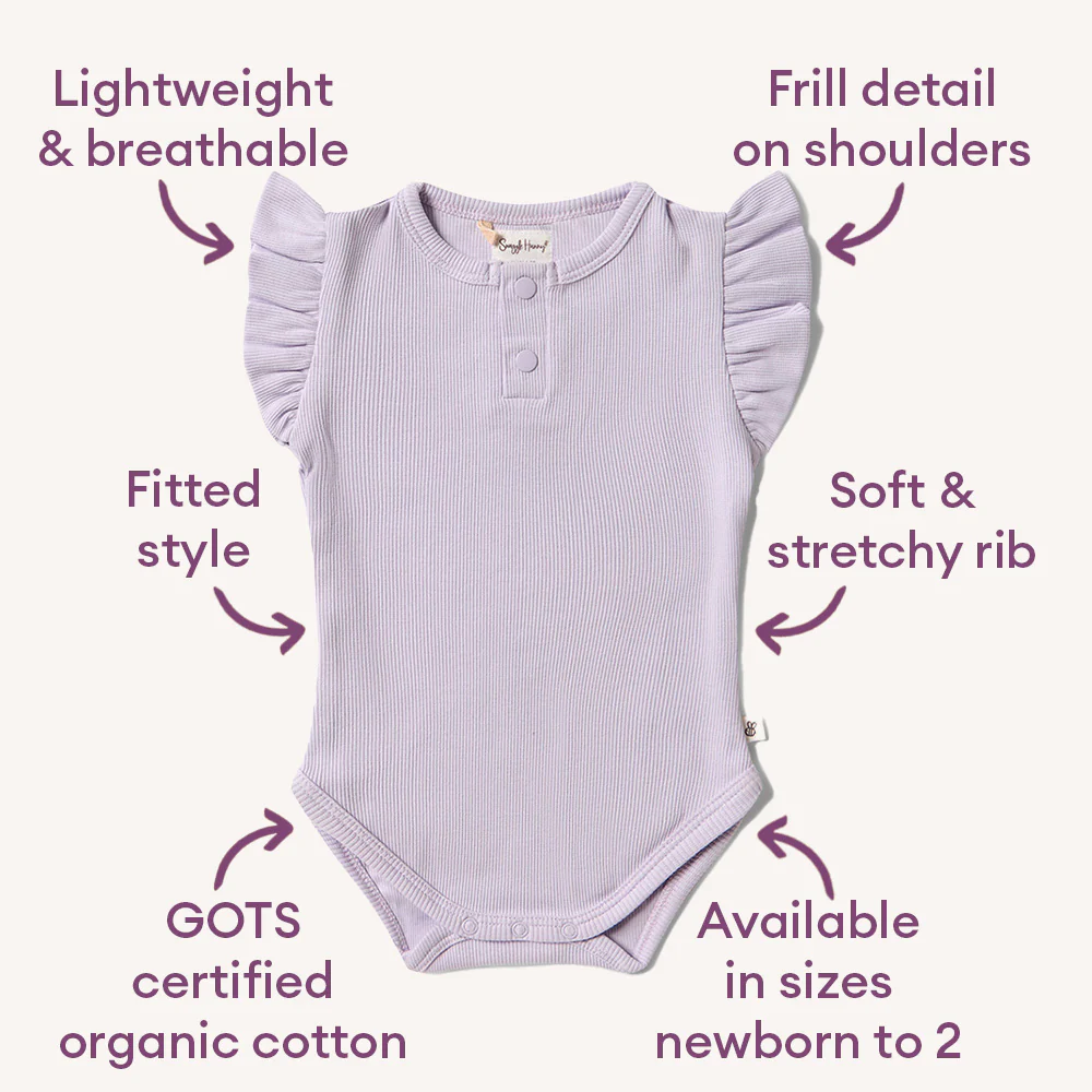 Lavender Short Sleeve Organic Bodysuit with Frill - Image 4